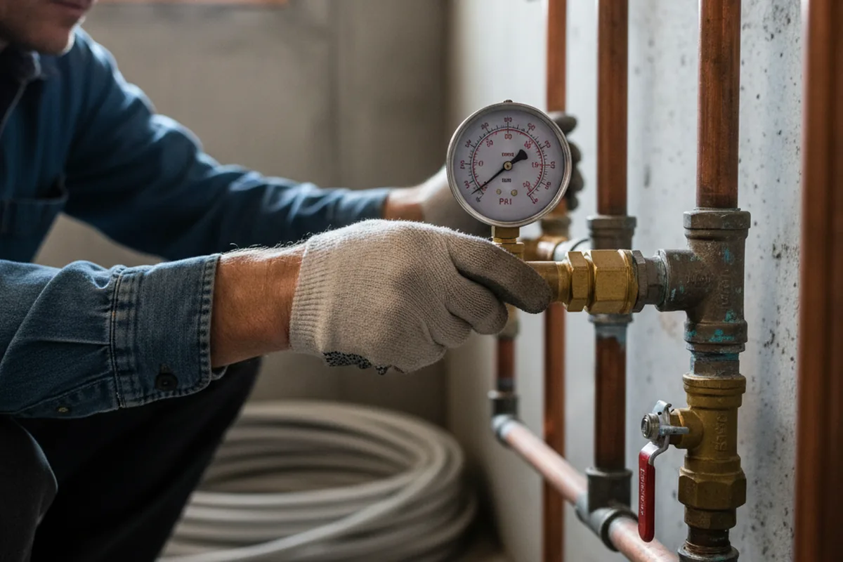 Pressure testing a repaired line during Water Line Repair in Breeden